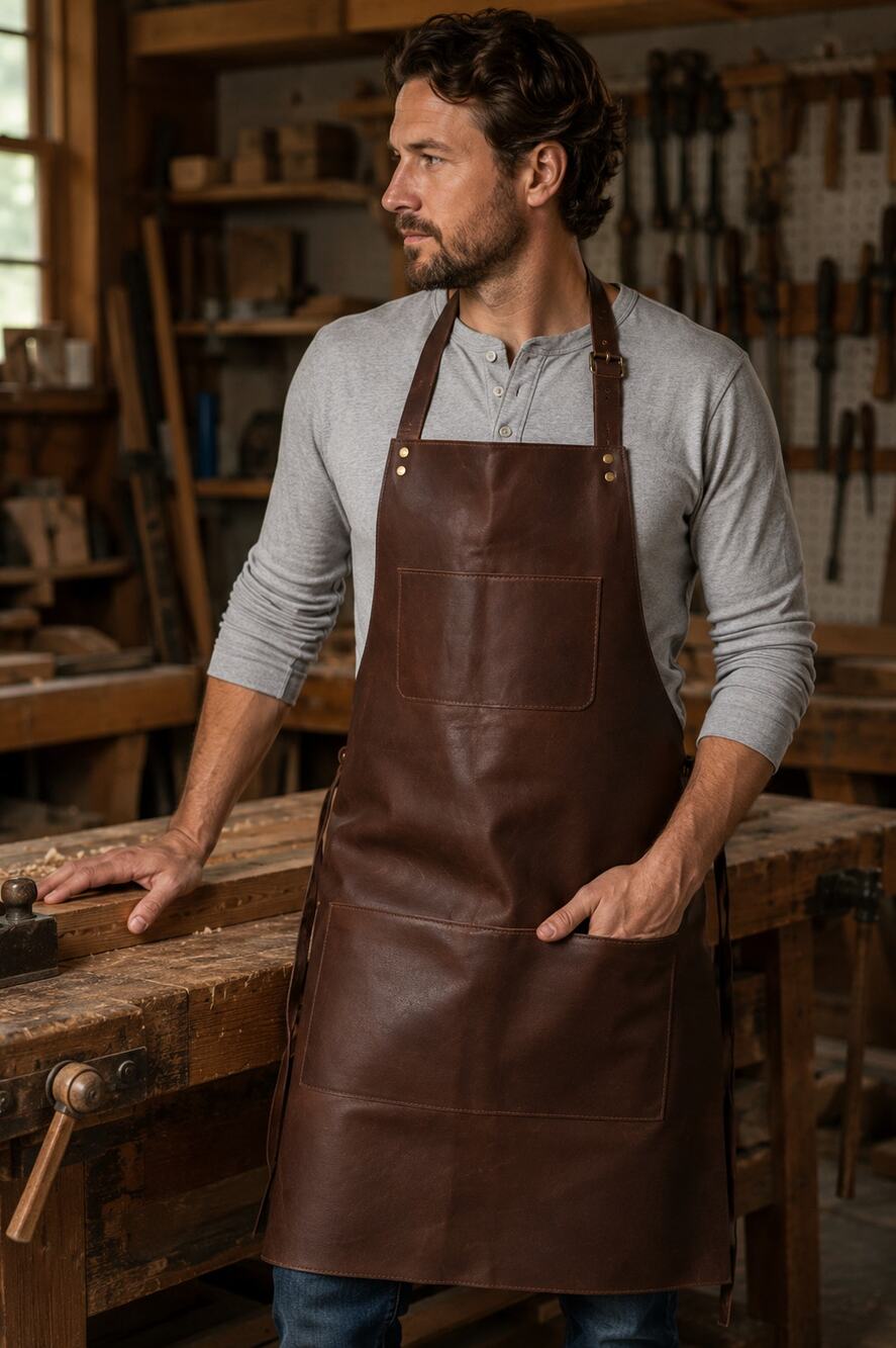 100% Leather Woodworking/Artisan Apron In Dark Brown NEW